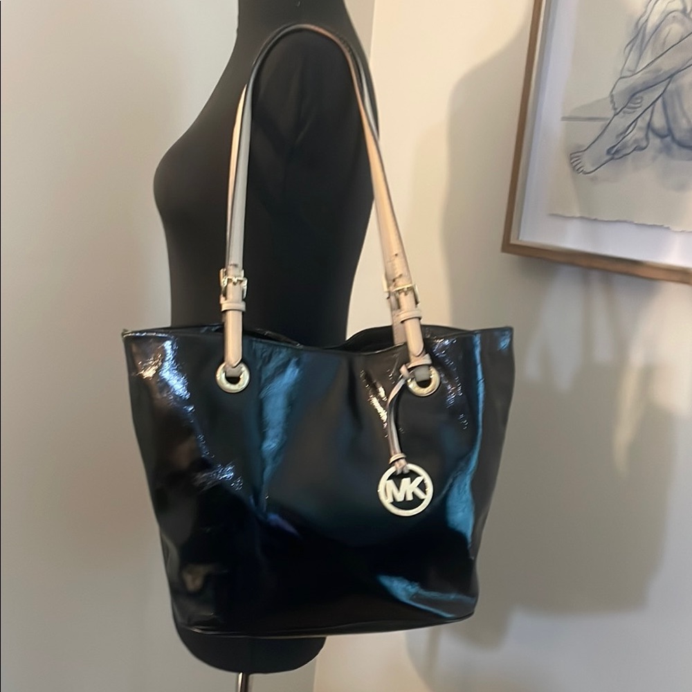 Michael Kors Black Patent Leather Tote Bag